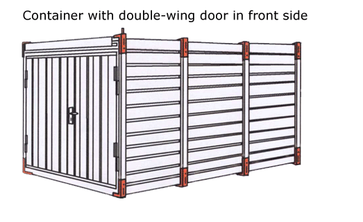 Container with double-wing door in front side