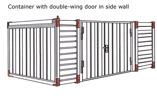 Container with double-wing door in side wall