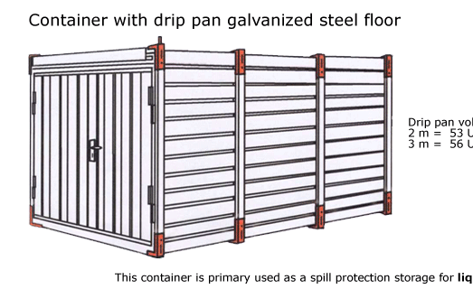 Container with drip pan galvanized steel floor  This container is primary used as a spill protection storage for liquids