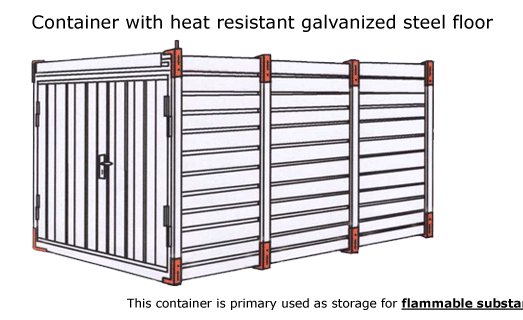 Container with heat resistant galvanized steel floor This container is primary used as storage for flammable substances