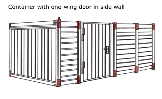 Container with one-wing door in side wall
